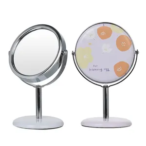 Manufacturer OEM Small Circle Silver Makeup Mirrors Cosmetic Table Hd Mirror Standing Vanity Mirror For Woman