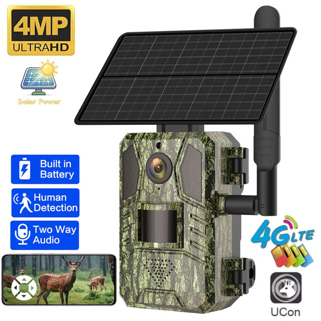 H10 H20 4G Solar Outdoor Wildlife Trail Camera 4MP CMOS Waterproof Video Ip66 Rating with AI Move Detection Alarm for Hunting