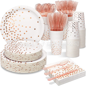 Juego <span class=keywords><strong>de</strong></span> Vajilla Desechable con Diseño <span class=keywords><strong>de</strong></span> Puntos Dorados para Decoración <span class=keywords><strong>de</strong></span> Fiestas <span class=keywords><strong>de</strong></span> Cumpleaños, Platos, Servilletas y Vasos <span class=keywords><strong>de</strong></span> Papel con Puntos, Cubiertos Dorados, 200 Piezas/Paquete - Product Image 2