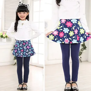 M1753 Primavera Otoño Niños Leggings de algodón elástico Estampado floral Pantskirt Niñas pequeñas Falda con volantes Pantalones