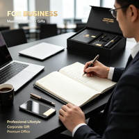 Ensemble de carnets d'affaires personnalisés en gros, couverture en PU bleu marine, journal pour cadeau promotionnel d'entreprise, service OEM
