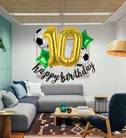 Ballons de football Kwuz numéro 10 pour décorations de fête d'anniversaire 10 ans, en aluminium doré Mylar avec paille et ruban - Thème