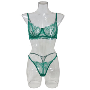 Conjunto de lencería de encaje verde para mujer, conjunto de sujetador push-up transparente y bragas, lencería semitransparente para mujer, conjunto de lencería de talla grande. - Product Image 5
