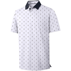 Alto rendimiento verano fresco poliéster Mans moda manga corta rendimiento humedad cuello estampado Golf Polo camisa - Product Image 1