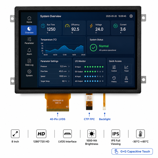 8 Inch Capacitive Touch TFT LCD Module 1280*720 IPS LVDS 1000Nit G+G AG+AR -30C~+85C TMK Embedded Industrial Equipment