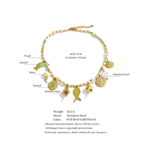 JINYOU 5885 Collana Bohemien Placcata Oro in Acciaio Inossidabile con <span class=keywords><strong>Perline</strong></span> in <span class=keywords><strong>Legno</strong></span>, Ciondoli Smaltati a Forma di Pesce, Stella Marina, Perle e Resina - Product Image 6