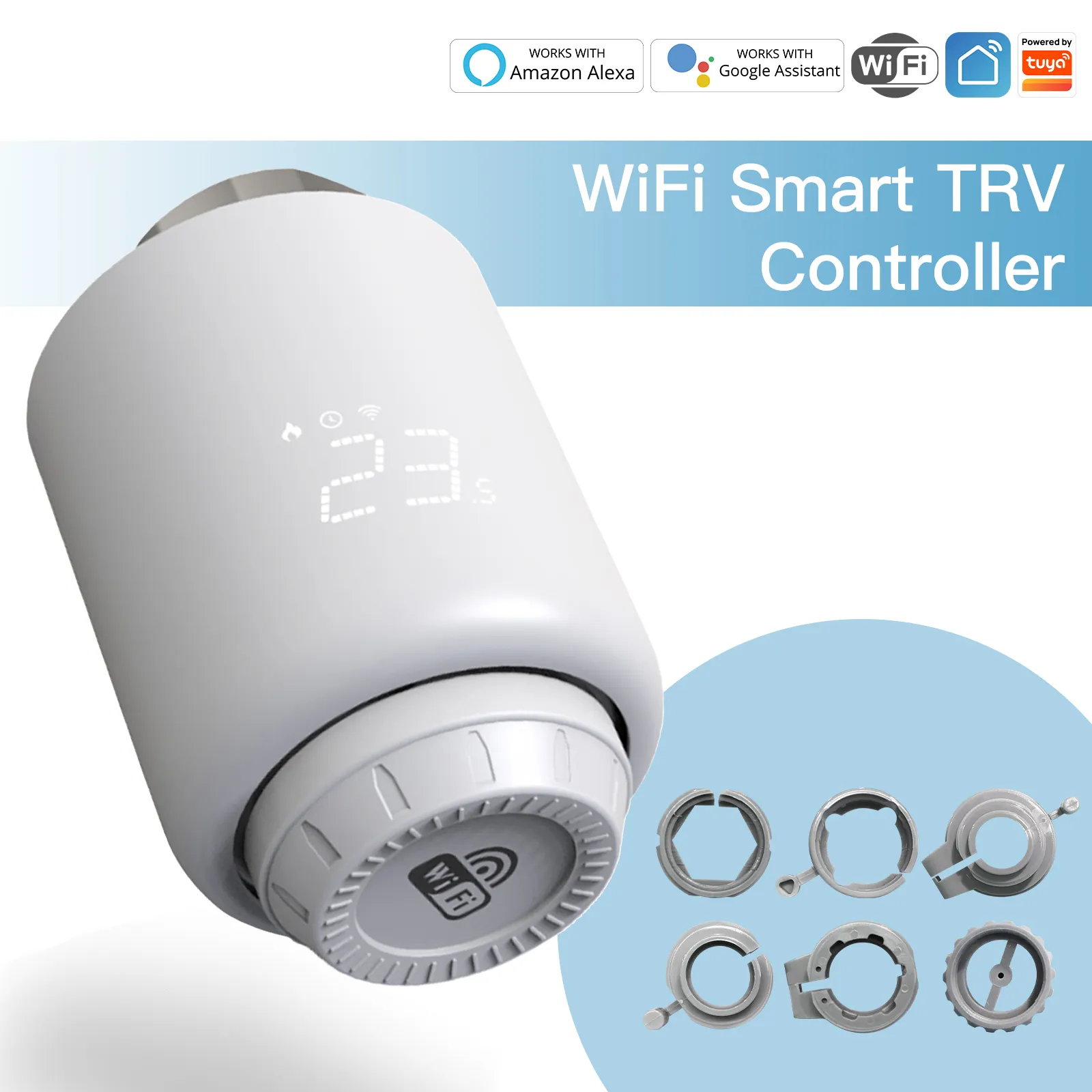 Top Smart Life Tuya App WiFi écran LED vanne de radiateur thermostatique fonctionne avec Alexa/Google Assistance PST-TRV603