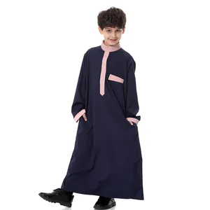 2024新设计沙特阿拉伯Thobe土耳其穆斯林男孩长袍中东批发伊斯兰儿童Thobe带按钮
