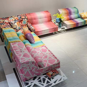 Divano Mahjong in Stile Mediterraneo-Arabo, Divano Componibile a U in Tessuto, Design Modulare a Forma Libera per Soggiorno - Product Image 1