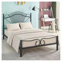 Modernes Schwarzes Metallbettgestell in Queensize, Antikes Eisenbettgestell, Viktorianisches Sonnenstrahl-Kopfteil, Bettuntergestell für Hotel, Apartment, Airbnb