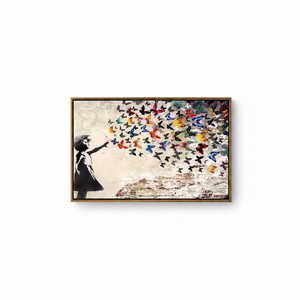 Girl with Butterflies Graffiti Art Print: Vibrant Urban Canvas Artwork,GOLD <b>FRAMED</b> CANVAS - Product Image 2