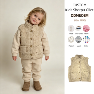Gilets en sherpa unisexes pour enfants et tout-petits, automne-hiver, veste <span class=keywords><strong>sans</strong></span> manches personnalisée à boutons avec doublure en coton - Product Image 1