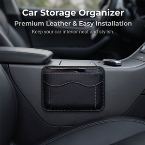 Organizador Multifuncional para Auto de PU, Organizador Adhesivo para Consola Central y Laterales de Asientos, <span class=keywords><strong>Bolsa</strong></span> de Almacenamiento para Teléfono Móvil - Urange Color Oscuro - Product Image 2