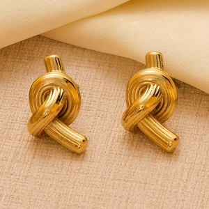 Boucles d'oreilles en verre plaqué or de style décontracté et simple avec des motifs floraux, des nœuds et des formes géométriques pour femmes pour un usage quotidien - Product Image 4