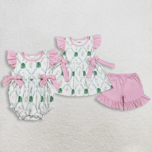 พร้อมส่ง เสื้อผ้าเด็กขายส่ง ชุดเด็กผู้หญิง กางเกงขาสั้นสีสันสดใส มีกระเป๋าผูกโบว์ ชุดเสื้อผ้าเด็ก - Product Image 3