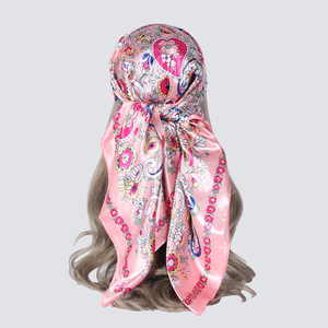 Foulard <span class=keywords><strong>carré</strong></span> <span class=keywords><strong>de</strong></span> luxe 90x90 pour femme, motif cachemire paisley européen et américain, en <span class=keywords><strong>soie</strong></span> d'imitation, pour l'été, écharpe <span class=keywords><strong>de</strong></span> tête ou <span class=keywords><strong>de</strong></span> cou - Product Image 1