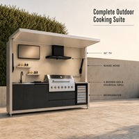 Cuisine extérieure modulaire avec porte relevable motorisée, armoire extérieure en alliage d'aluminium pour terrasse et cuisson en plein air dans les gîtes
