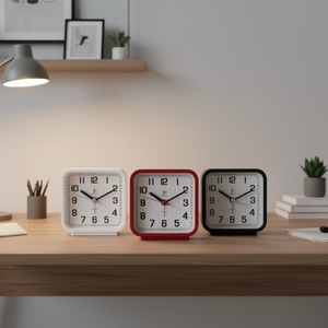 Desk <b>Clock</b> <b>Silent</b> Quartz Analog Square White Red Black Color Options - Product Image 3