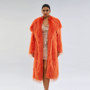 Abrigo de Piel Sintética de Lujo Color Naranja para <span class=keywords><strong>Mujer</strong></span>, Chaqueta de <span class=keywords><strong>Pelo</strong></span> Sintético Largo y Esponjoso, Abrigo Cálido de Invierno - Product Image 4