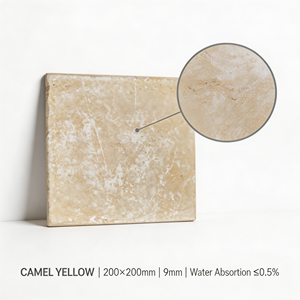 Carreaux muraux décoratifs modernes en porcelaine beige camel 200x200mm <span class=keywords><strong>effet</strong></span> pierre sablée brillante pour salle de bain, cuisine et <span class=keywords><strong>mur</strong></span> d'accent - Product Image 2