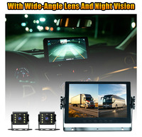 Système de caméra de recul 2 canaux 9 pouces avec vision nocturne et lignes de guidage de stationnement, 2 caméras AHD 1080P et enregistreur DVR pour camping-car/camion/bus
