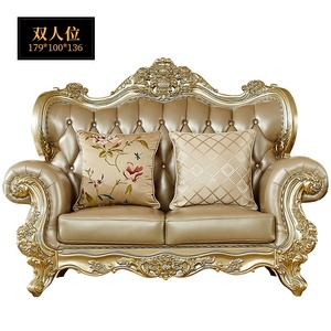 Ensemble de canapés 1+2+3 places en cuir de vache véritable sculpté sur bois, style royal européen populaire, à <span class=keywords><strong>prix</strong></span> avantageux, fabriqué en Chine. - Product Image 3