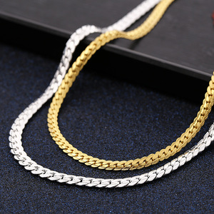 Collier chaîne Figaro plate plaqué or 18 carats pour homme, bijoux hip-hop, chaîne fouet de 5 mm avec motif dents de cheval en relief, collection 2026 - Product Image 3