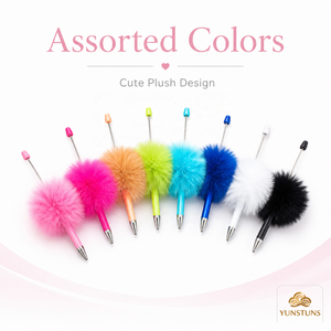 Stylo à bille Pom Pom multicolore avec tête en fourrure moelleuse, pointe de 1 mm, tige torsadée pour perles DIY, idéal pour l'école, le bureau, cadeau fantaisie, papeterie - Product Image 1