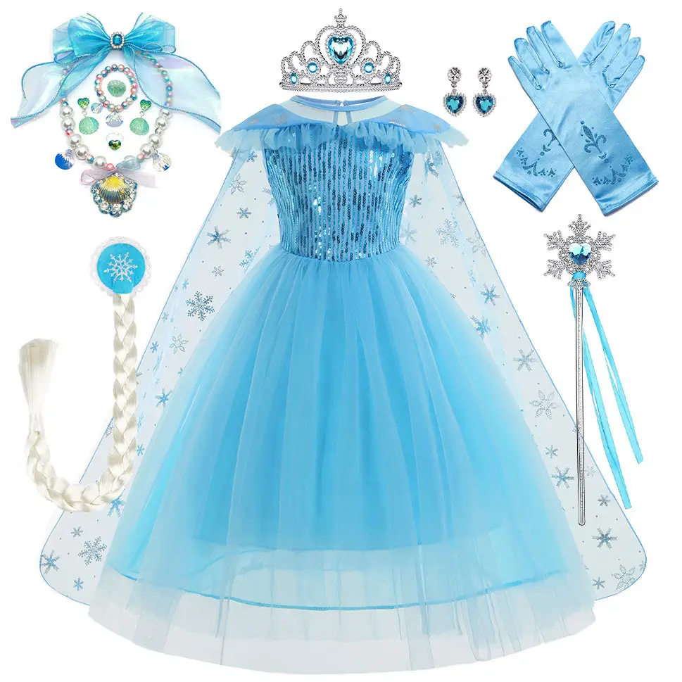 Beauty Girls Sequin Princess Costume Long Sleeve Dress up