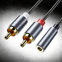 Câble de conversion RCA 3,5 mm (2 RCA mâles vers 1 RCA femelle) plaqué or, tressé en nylon, 20 cm, pour smartphones/voitures/haut-parleurs/tablettes/usage domestique