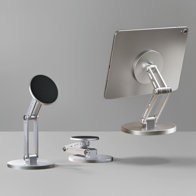 360 Rotating Magnetic Tablet Stand Foldable Aluminum Phone Holder for Desk Office & Travel Supports 4-10 Inch Devices