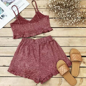 <span class=keywords><strong>2020</strong></span> Amazon Hot <span class=keywords><strong>Style</strong></span> Space Dye Ruffled Edge Halter Top y conjunto de pantalones cortos - Product Image 3