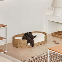 Panier de couchage ovale en jonc de mer naturel écologique tressé à la main pour animaux de compagnie – Confortable pour chats et chiens – Vente en gros