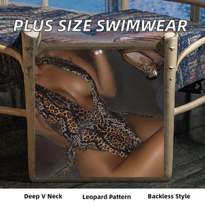 ชุดว่ายน้ำวันพีซสำหรับฤดูร้อน ไซส์ใหญ่พิเศษ (0XL-4XL) ดีไซน์เปิดหลัง คอวีลึก ลายเสือดาว แห้งเร็ว ชุดว่ายน้ำแบบเดรส - Product Image 3