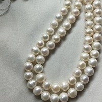 Collier en perles d'eau douce semi-finies, simples, blanches, rondes, de 8 à 9 mm, qualité moyenne, avec des défauts
