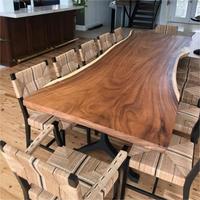 Ensemble de table à manger basse en bois rustique de forme ronde en noyer vivant naturel industriel à la mode
