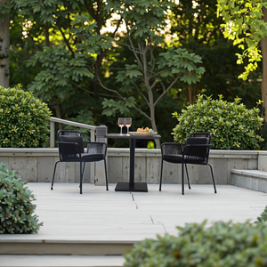 Ensemble de table en teck moderne pour l'extérieur et de chaises en aluminium avec cordes pour restaurant, café, hôtel, salle à manger, bar ou hôpital - Product Image 1