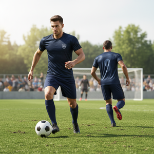 Maillots de football/soccer unisexes personnalisés en polyester à 100 % avec impression numérique, col en V, logo personnalisé, ensembles de shorts - Product Image 3