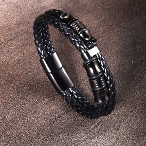 Leather Bracelet <b>Black</b> Braided 7.5 8.5 9 Inches Unisex Jewelry Fashion <b>String</b> Bracelets - Product Image 1
