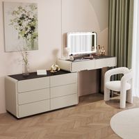 Table de toilette moderne en bois avec miroir et éclairage LED, grand rangement, pour chambre, maison, hôtel