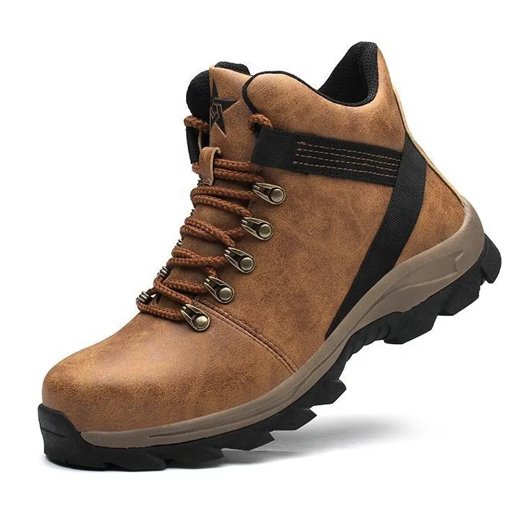 High Quality Fashion Construction Workers Industrial Mining Non-slip Oil Proof Leather Brown Safety Shoes Boots