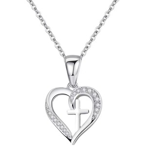 Collana con ciondolo a forma di cuore in <span class=keywords><strong>argento</strong></span> Sterling S925 collana con ciondolo a forma di cuore e <span class=keywords><strong>croce</strong></span> in <span class=keywords><strong>argento</strong></span> raffinato - Product Image 6