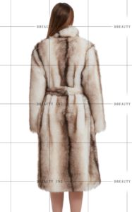 Abrigo largo de piel sintética para mujer, cuello de solapa, cálido, transpirable, grueso, estilo lujo, con cinturón, de piel sintética de zorro, para invierno - Product Image 4