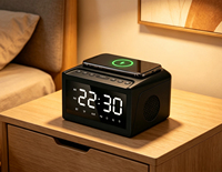 Desktop digitale wekker met speaker, draadloos opladen voor V5.3, 10-30W uitgangsvermogen, kleurrijk LED-licht en FM-radio speaker.