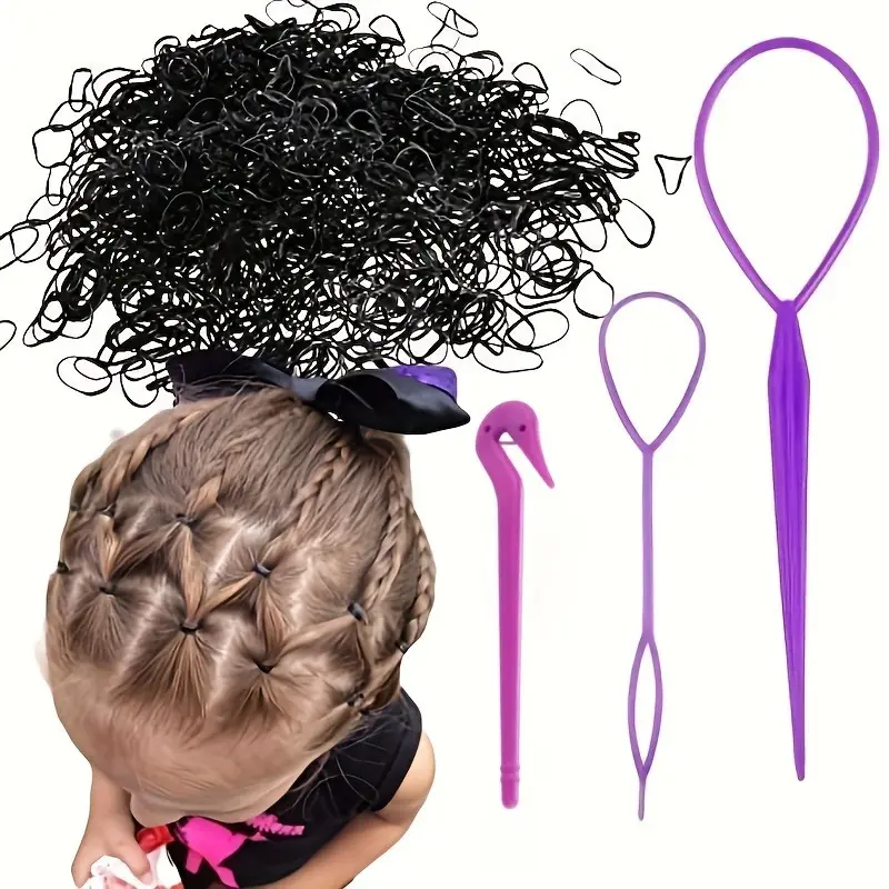 Un ensemble 1000 pièces Mini attaches à cheveux en caoutchouc petits élastiques à cheveux et coupe dissolvant Topsy queue cheveux outils pour tresses
