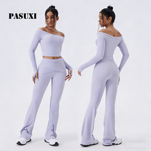 Ensemble <span class=keywords><strong>de</strong></span> yoga et <span class=keywords><strong>de</strong></span> sport pour femmes PASUXI, haut <span class=keywords><strong>de</strong></span> soutien-gorge sans bretelles à manches longues, pantalon taille haute à séchage rapide, vêtements <span class=keywords><strong>de</strong></span> sport actifs, tenue <span class=keywords><strong>de</strong></span> sport - Product Image 1