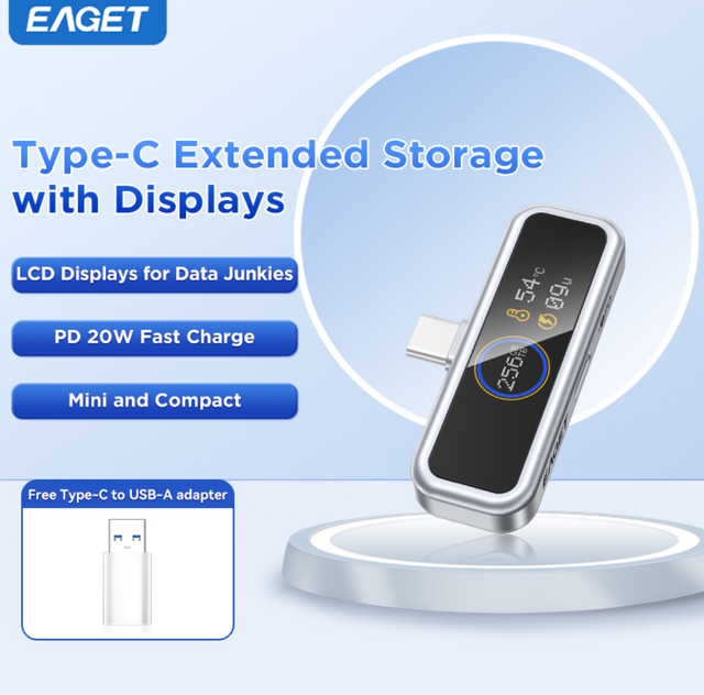 EAGET I30Pro-2 Wholesale Flash Drive Disk for Phone Type-C with Lcd Display Screen Corporate Gift Pendrive USB Stick Thumb Drive
