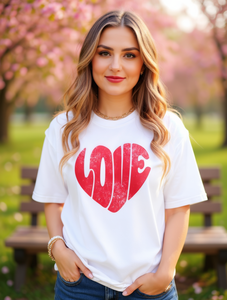 T-shirt con stampa retrò Love Heart da donna, manica corta, girocollo in cotone, top casual primavera estate - Product Image 2