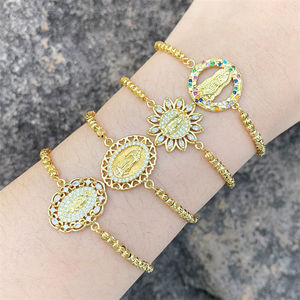 Bracelet ajustable en or plaqué or rétro avec pendentif Vierge Marie, bracelets religieux en or rétro pour femmes - Product Image 2