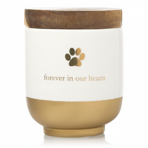 Pearhead Ceramic Forever in Our Hearts Pet Memorial, urna de recuerdo para perros o gatos, Rainbow Bridge, Gold - Product Image 1
